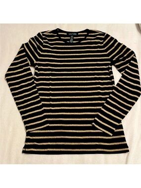 Ralph Lauren Black and Gold Metallic Stripe Long Sleeve Top